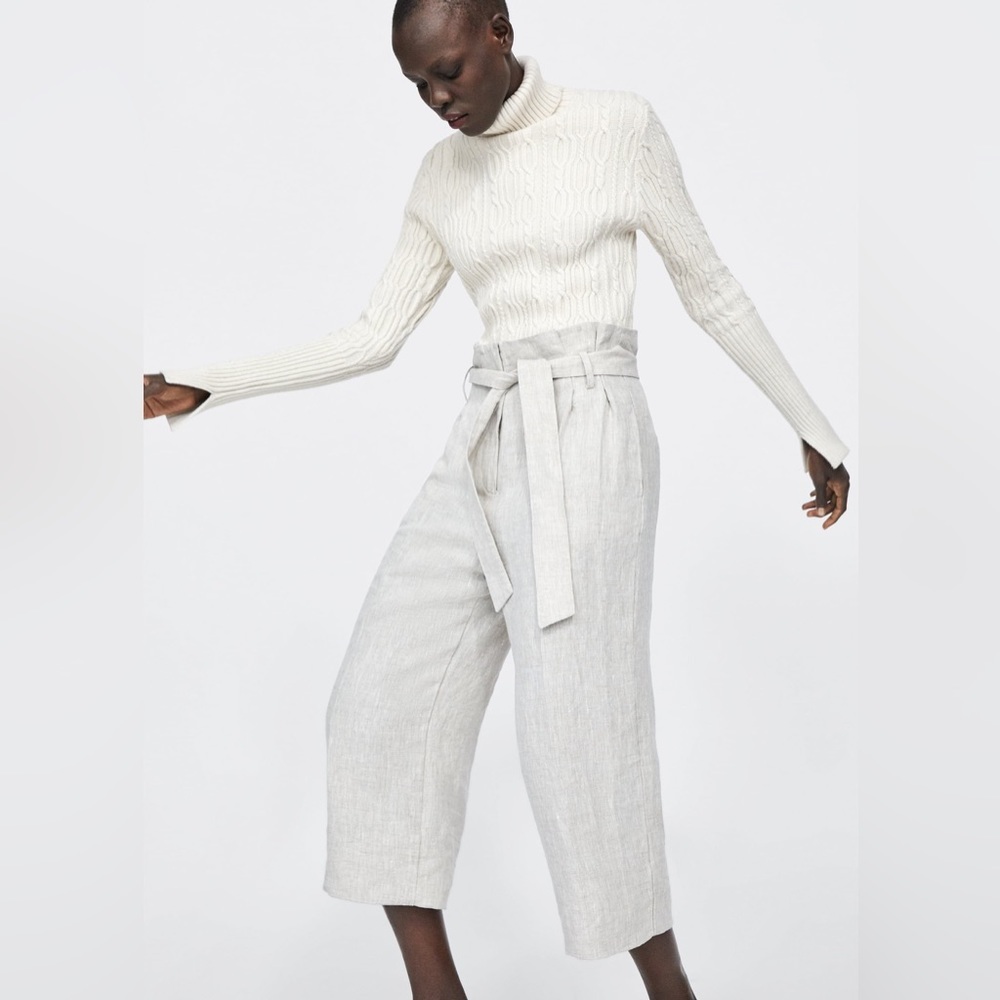 ZARA LINEN PANTS TROUSERS WITH BELT BRAND NEW WITH TAGS LARGE